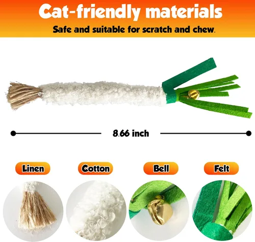 Vista 4 de Palillo masticable Catnip 4 piezas con cuerda de algodón envuelta – Juguete natural para el cuidado dental para la limpieza de los dientes