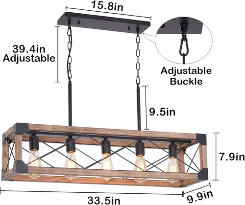 Vista 5 de Airposta Iluminación de isla de cocina, 33.5 pulgadas, 5 luces, lámpara lineal de granja para comedor, mesa de billar, lámpara colgante, acabado