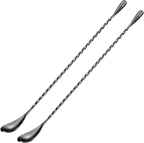Briout Cuchara de bar agitadores de cóctel para bebida, acero inoxidable de 12 pulgadas de mango largo, color negro, 2 piezas