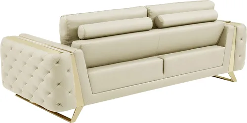 Vista 48 de Blackjack Furniture Reggio Collection - Sofás de cuero italiano de grano completo para sala de estar con marco de madera brasileña y acero Blanco