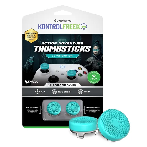 KontrolFreek Lotus para Xbox One y Xbox Series X Controller Thumbsticks de rendimiento 2 cóncavos de altura media Verde azuladotransparente