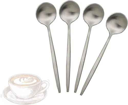 Vista 8 de JASHII Juego de 4 cucharas de café para café, de acero inoxidable 18/10, para té, postre, aperitivo, 4.9 pulgadas, mango redondo, color negro mate