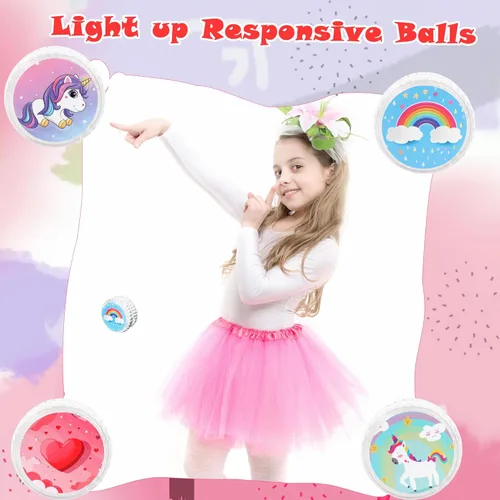 Vista 5 de 16 piezas de Yo Yo Yo iluminados para niños, bola sensible a LED, unicornio de plástico, Yoyo rosa, Yoyo, corazón de arco iris para principiantes