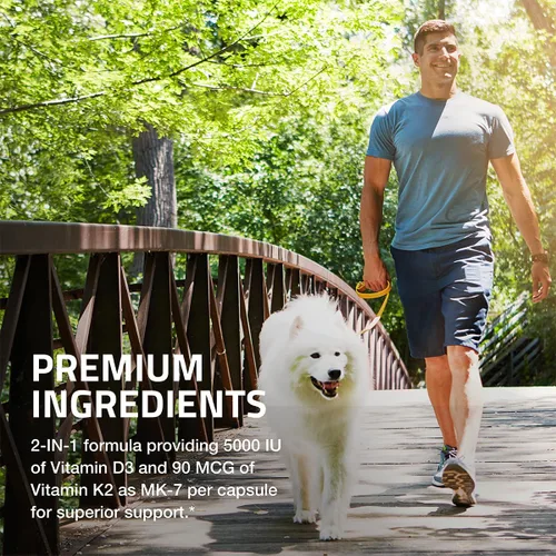 Vista 4 de Bronson Suplemento de Vitamina K2 D3 (MK7) Fórmula No-GMO Vitamina D3 5000IU (125 mcg) y 90 mcg K2 MK-7, Complejo D y K Fácil de Tragar, 60 Cápsulas