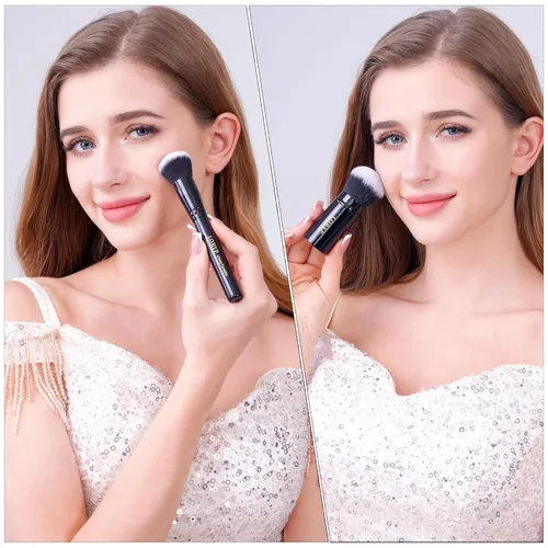 Vista 3 de LORYP Juego de 4 brochas de maquillaje profesional para rostro completo con brocha Kabuki retráctil tipo aerógrafo para polvo, líquido, crema