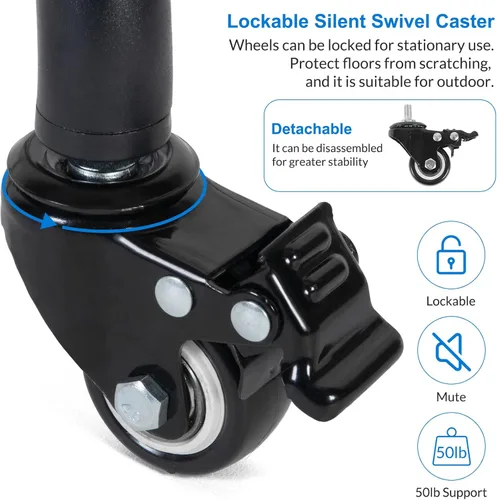 Vista 4 de Tossbiss Trípode para laptop con ruedas con 2 estantes, soporte de suelo para proyector portátil, altura ajustable de 25.9 a 51.8 pulgadas