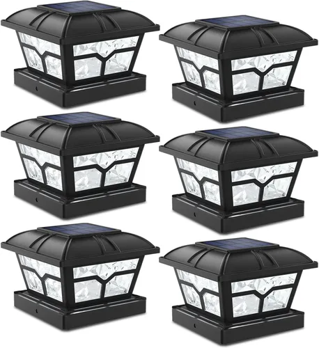 Vista 15 de SIEDiNLAR Luces solares para postes al aire libre, 2 modos de color, 8 LED para postes de 4 x 4, 5 x 5, 6 x 6 pulgadas, decoración de patio, Marrón
