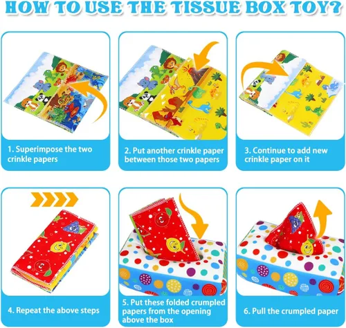 Vista 5 de Juguetes para bebés de 6 a 12 meses: Caja de pañuelos para bebés Juguete Colorido