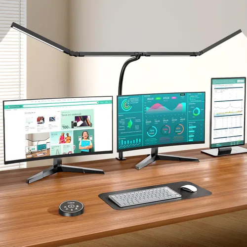Vista 9 de Pzloz Lámpara de escritorio LED para oficina en casa - Lámpara de arquitecto para cuidar los ojos con abrazadera, luz inteligente de trabajo