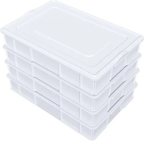 Vista 7 de Paquete de 4 bandejas de caja de prueba de masa de pizza comercial con tapa, contenedor de plástico para masa de pizza