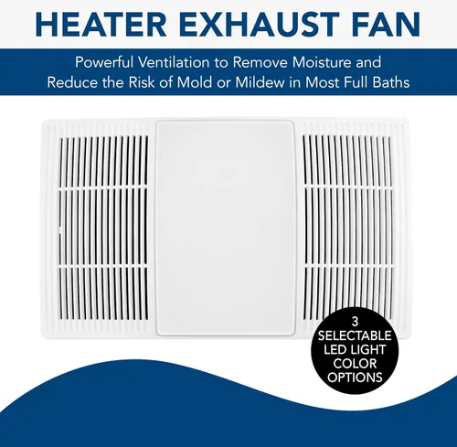 Vista 4 de Broan-NuTone BHFLED80 PowerHeat - Extractor de baño, calentador y combinación de luz LED, interruptor de tres balancines de 80 CFM y P3RW