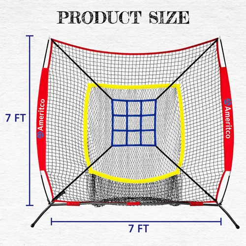 Vista 2 de 7x7ft Baseball Net with Strike Zone, Large Pocket Baseball Training Net for Hitting/Batting/Pitching/Throwing,Scratch Resistant Base,Indoor/Outdoor