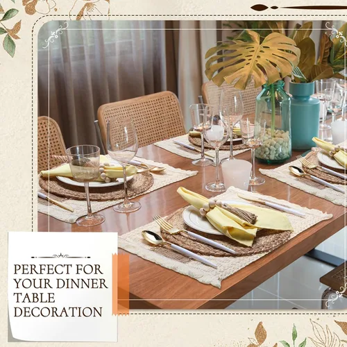 Vista 7 de Zhehao Juego de 4/12 manteles individuales bohemios, arpillera de algodón natural otoñal, tapetes tejidos de hierba para Acción de Gracias