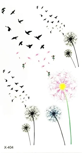 Vista 3 de Mini tatuajes 2 hojas de calcomanías de dibujos animados de girasol, mosca, paloma, mosca, girasol, diseño temporal, impermeable, maquillaje, arte