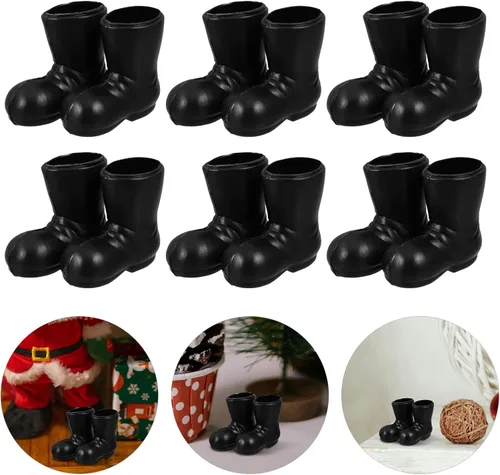 Vista 7 de Toddmomy Mini botas de Papá Noel de Navidad, 7 pares de mini zapatos decorativos, botas de tobillo en miniatura, adornos de muñeca de Papá Noel