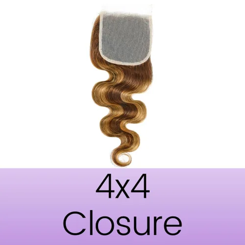 Vista 9 de ALHER Cierre de Encaje 4x4 Body Wave Rubio Miel con Mechas Marrones Ombré 4/27 Coloreado Cierre 4x4 Ondulado Raya Libre Melt 10 Pulgadas 12A