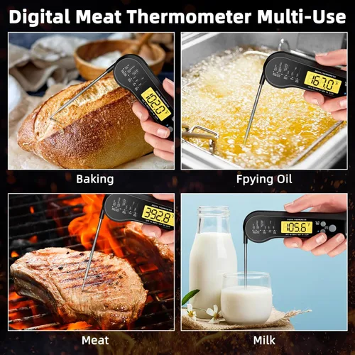 Vista 6 de Termómetro de carne de lectura instantánea para parrilla y barbacoa, termómetro digital de alimentos de precisión rápida con retroiluminación e