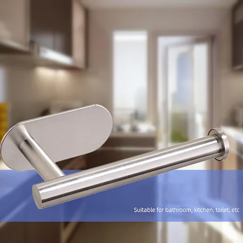 Vista 4 de Soporte de papel higiénico autoadhesivo - Soporte de papel higiénico de baño sin taladrar acero inoxidable cepillado (plateado)