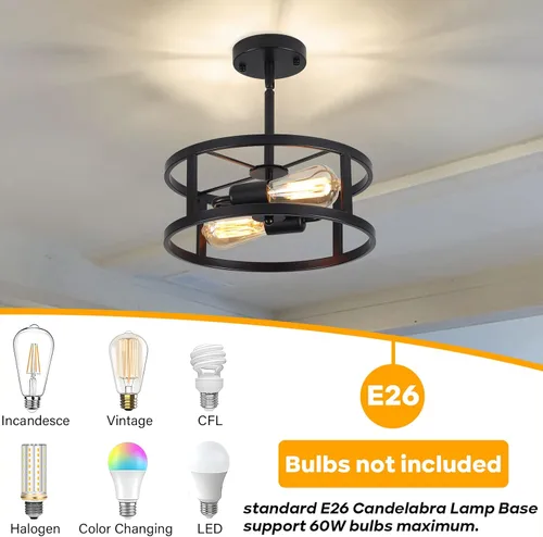 Vista 5 de Lámpara de techo industrial negra semiempotrada, iluminación de cocina de granja, lámparas de techo inclinadas para comedor, pasillo, entrada, 2 2