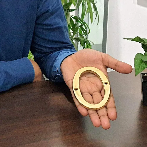 Vista 2 de Motivo de latón macizo de 4 pulgadas, acabado pulido lacado, número de dirección de buzón, números de puerta de hotel/casa (número 0)