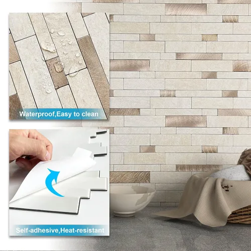 Vista 5 de BeNice - Azulejos para salpicaderos que se despegan y pegan para cocina, adhesivos autoadhesivos de mosaico lineal estilo metro para baño