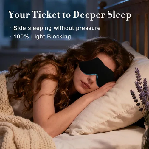 Vista 6 de PrettyCare - Máscara de dormir 3D (100 % apagón) para los ojos con tapones para los oídos, máscara de noche con bolsa de viaje