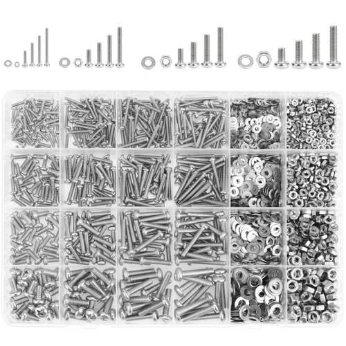 Vista 12 de Kit surtido de 562 tornillos de cabeza plana Phillips M2 x 4/6/8/10/12/16/0.787 in Phillips Tornillos de máquina de tuercas y arandelas de acero