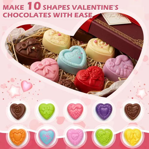 Vista 2 de HKNMTT Moldes de corazón de silicona para el día de San Valentín, 10 formas de conversación de amor, regalos de trufa, tamaño de bocado, molde