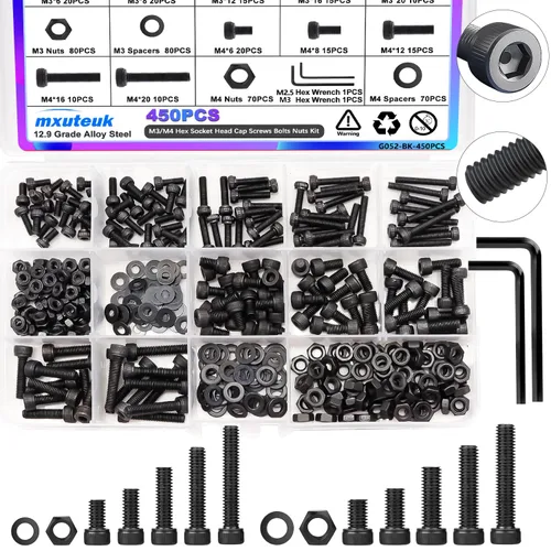 Vista 9 de mxuteuk Juego de tornillos M5 de 185 piezas, kit de tuercas, pernos y tornillos de cabeza hexagonal M5, pernos de acero de aleación de grado 12.9