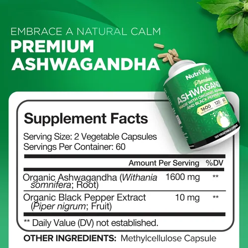 Vista 2 de Nutrivein Paquete premium de suplementos TUDCA, berberina y Ashwagandha: complejo de berberina de alta absorción, extracto de raíz de ashwagandha