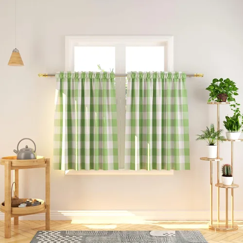 Vista 31 de Cenefas de cortina para ventana de 16 pulgadas de largo, 2 paneles de cuadros búfalo, cortinas pequeñas con bolsillo para barra, estilo clásico