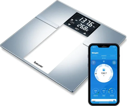 Vista 15 de Beurer GS435B Báscula de vidrio Bluetooth para peso corporal con medición de composición de IMC, báscula digital inteligente de baño que se conecta