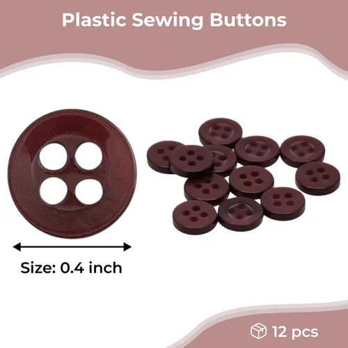 Vista 2 de 12 botones de costura de vino, botones redondos de 4 agujeros, botón de 0.4 pulgadas para manualidades, botones de plástico de 16 L para coser