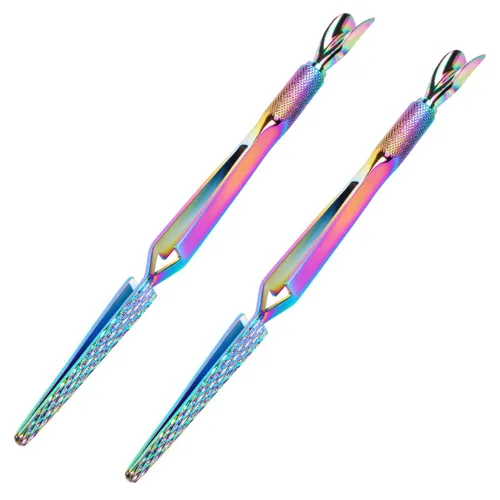 Herramientas coloridas de acero inoxidable para arte de uñas, empujador de cutículas, multifunción, pinzas para moldear uñas postizas, herramienta