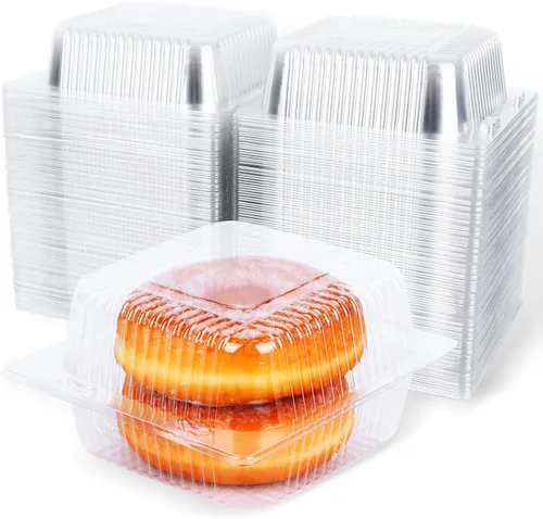 Vista 3 de 200 recipientes de plástico transparente con bisagras con tapas, recipientes individuales para rebanadas de pastel, recipiente cuadrado de plástico