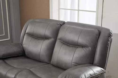 Vista 7 de Betsy Furniture Juego de sofá reclinable de cuero regenerado para sala de estar 8006 (gris, sofá+sofá biplaza+sillón reclinable)