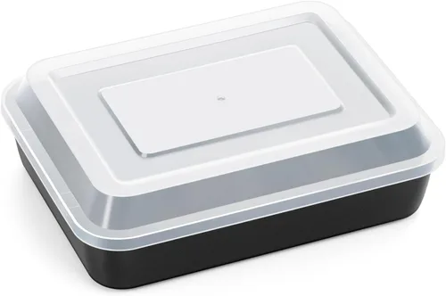 P&P CHEF Molde para horno tostador con tapa, bandeja rectangular antiadherente para hornear y asar, núcleo de acero inoxidable y cubierta de
