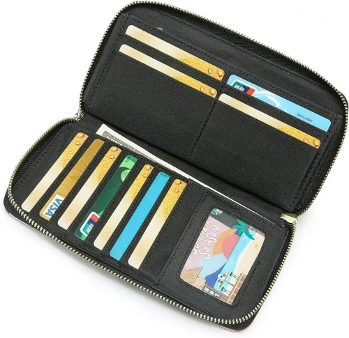 Vista 133 de Cartera de mano para mujer, estilo bohemio, con RFID, elegante, espaciosa con correa para viajes, capacidad para tarjetas, teléfono, dinero