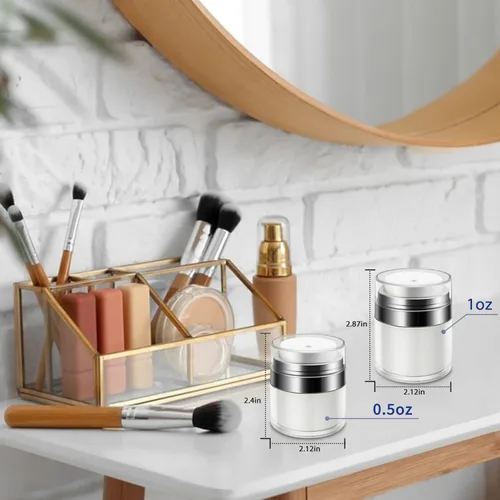 Vista 6 de 4 tarros de bomba sin aire con etiquetas, tarro de crema recargable, botella al vacío, tamaño de viaje, recipiente vacío para crema y loción