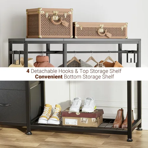 Vista 5 de Lulive - Perchero de ropa, estante resistente para colgar ropa, estantes industriales para ropa con 2 cajones de tela, 4 ganchos, 2 varillas