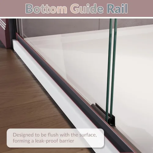 Vista 7 de ELEGANT Puerta de ducha de 48" de ancho x 72" de alto, puertas de ducha correderas bypass semi sin marco, vidrio transparente de 1/4", acabado negro