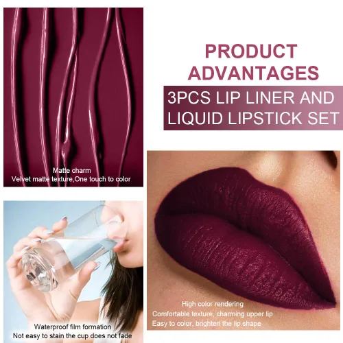 Vista 40 de evpct 1Pcs Lápiz de Labios Mate y Set de Lápiz de Labios Líquido para Mujeres, Lápiz de Labios Mate de Durazno Oscuro Púrpura, Resistente a Manchas