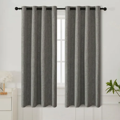 Vista 10 de INLINAS Cortinas opacas con textura anudada de lino sintético, 100% bloqueo de luz, reducción de ruido, ojales de tela de triple capa para Beige