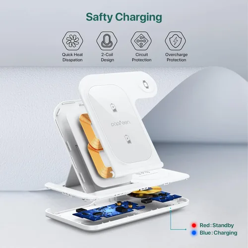 Vista 7 de Estación de carga inalámbrica para múltiples dispositivos Apple, plegable 3 en 1, estación de carga para Apple Watch Series 7, 6, SE, 5, 4, 3, 2