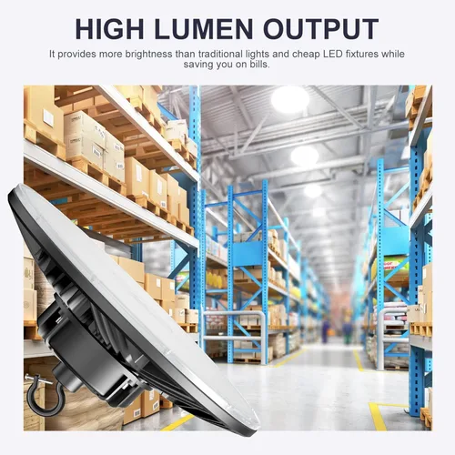 Vista 3 de Luz LED UFO-LED de 150 W, con certificación UL y DLC, 5000 K, luz diurna 21000 lm, 0-10 V regulable LED de alta bahía, accesorio de iluminación
