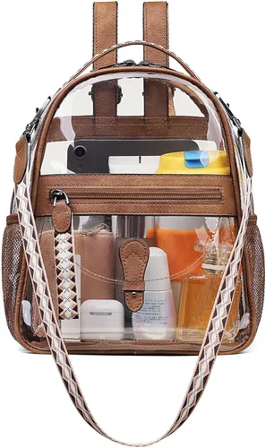 FADEON Mochila pequeña transparente para mujer, bolso de hombro transparente de diseñador, mini bolsa transparente de PVC para aprobado por estadios