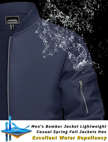 Vista 2 de TACVASEN Chaqueta bomber para hombre, ligera, casual, primavera, otoño, cortavientos, con cremallera y bolsillo
