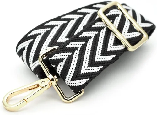 Vista 2 de CRAFTMEMORE Correa para el hombro Correa ajustable Bolsa Bolsa Crossbody Nylon Cinturón Reemplazo JK01 (Negro+Blanco, Cierre Dorado)