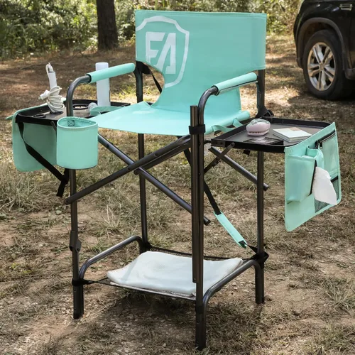 Vista 10 de EVER ADVANCED Silla de director de 78 cm de altura de asiento con mesa lateral para artistas de maquillaje, fácil de entrar y salir para silla