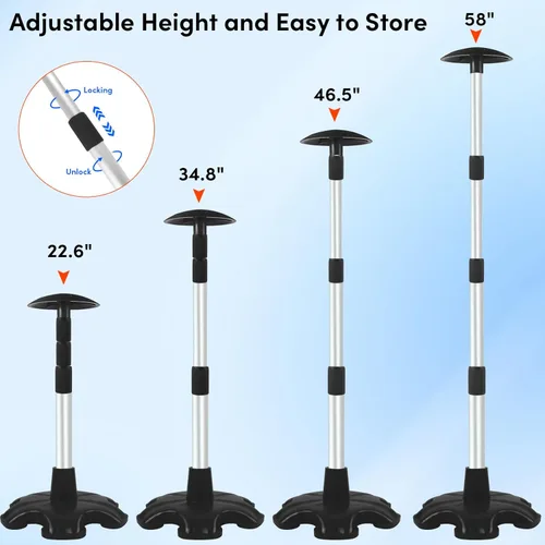 Vista 3 de Paquete de 2 postes de soporte para cubierta de barco, poste de soporte de aluminio ajustable en altura con base de goma antideslizante, sistema